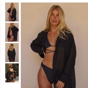 Tan Lines by Sivan Ayla Black Linen & Cotton Lightweight Gauzy Tulum Cover Up, 1